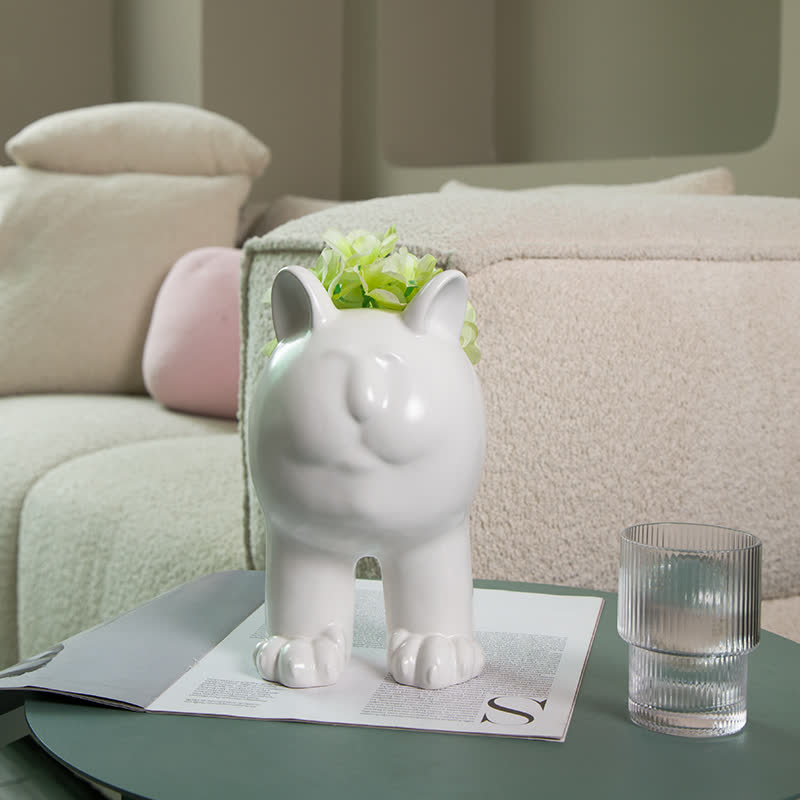 Cream Cat Ceramic Vase Ornament - image 4