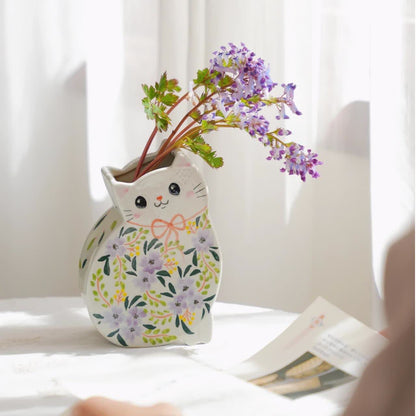 Creative Hand-painted Cat-shaped Ceramic Vase - image 1