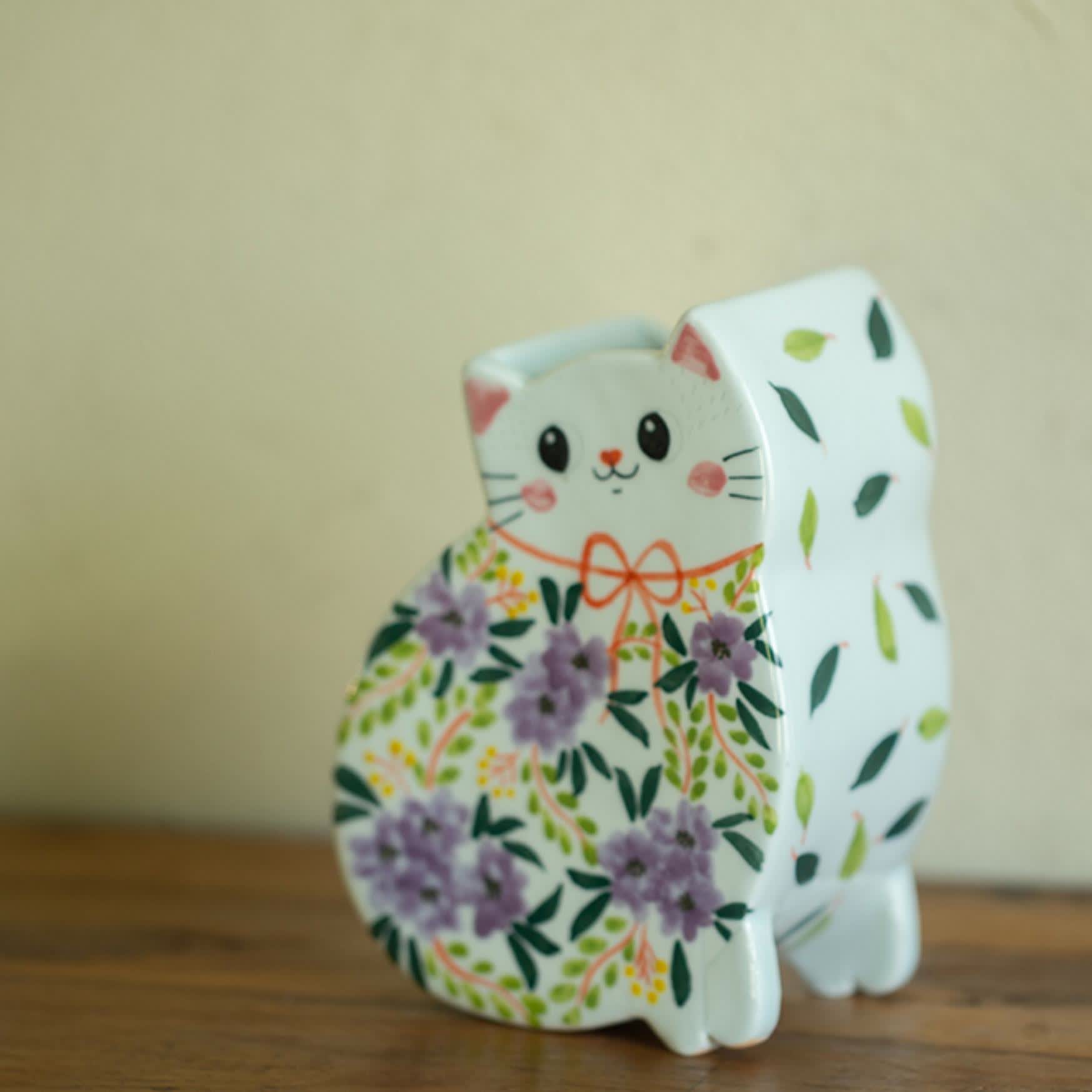 Creative Hand-painted Cat-shaped Ceramic Vase - image 5