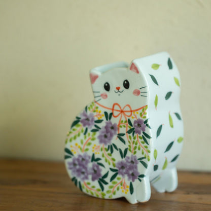 Creative Hand-painted Cat-shaped Ceramic Vase - image 5