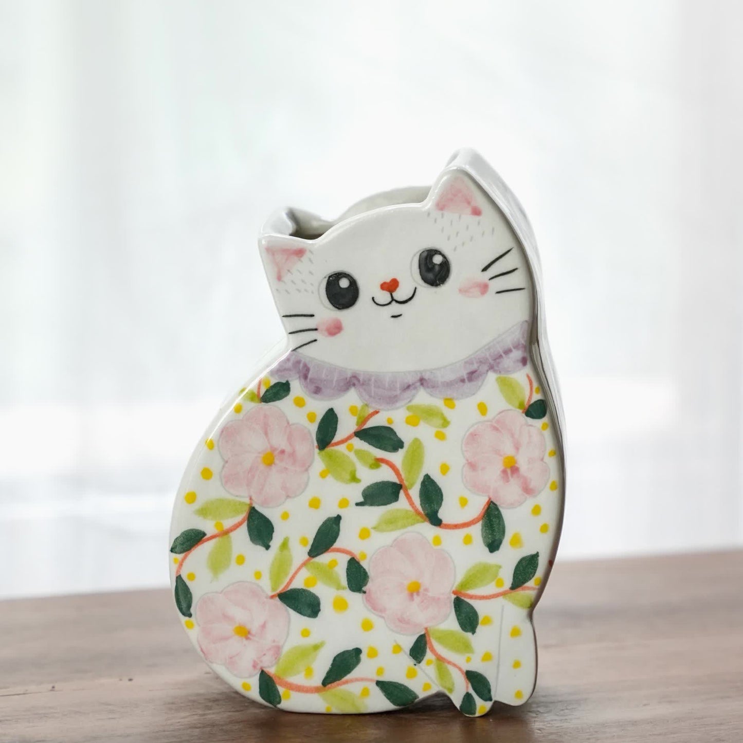 Creative Hand-painted Cat-shaped Ceramic Vase - image 6