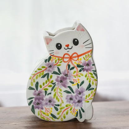 Creative Hand-painted Cat-shaped Ceramic Vase - image 4