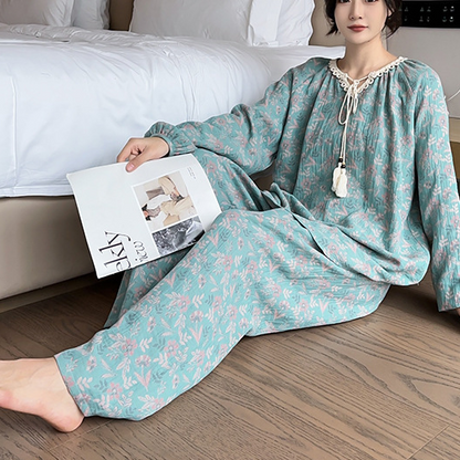 Plus Size Lace Neckline Cotton Pajama Set - image 3