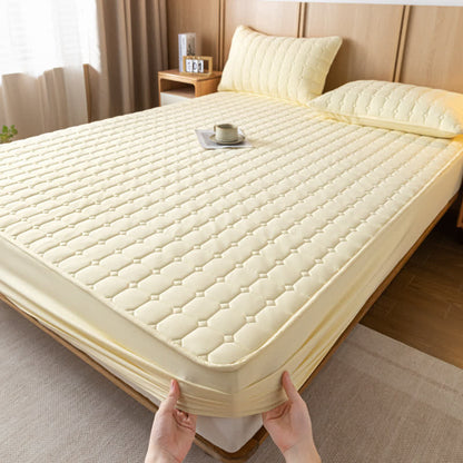 Breathable Non-slip Thickened Fitted Sheet - Creamy Yellow - 2pcs Pillowcases - 19" x 29" - image 5