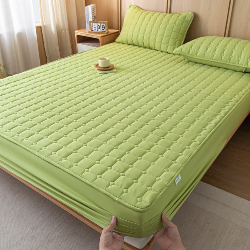 Breathable Non-slip Thickened Fitted Sheet - Grass Green - 2pcs Pillowcases - 19" x 29" - image 9