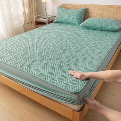 Waterproof Thickened  Simple Style Fitted Sheet - Blue Green - 2pcs Pillowcases - 19" x 29" - image 8