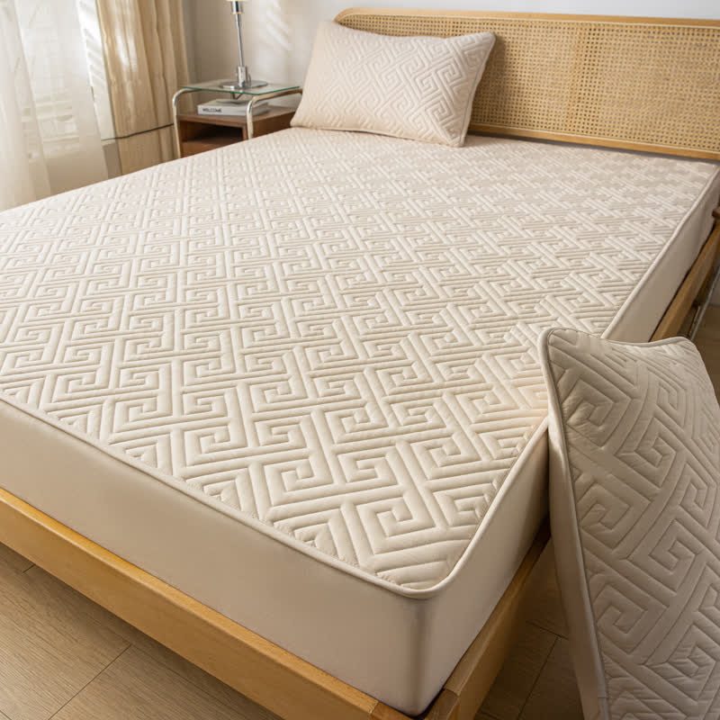 Waterproof Thickened  Simple Style Fitted Sheet - Apricot - 2pcs Pillowcases - 19" x 29" - image 1