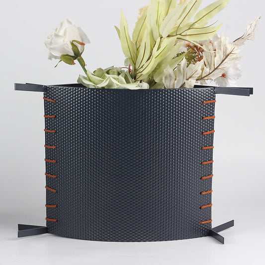 Creative Leather Stitching Flat Vase - 4.17"W  x 3.35"L x 9.84"H - image 0