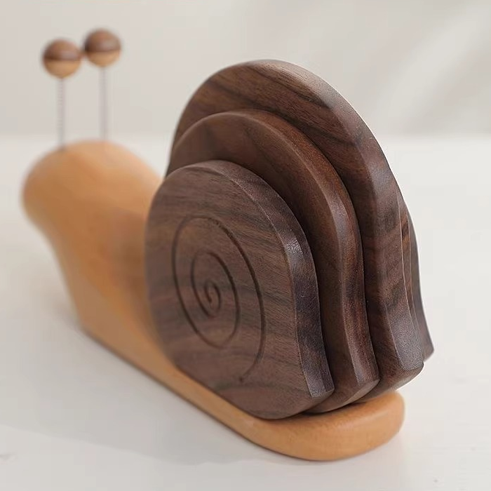 Solid Wood Creative Snail Shape Coaster - image 4