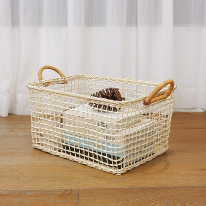  Rattan Woven Hollow Handle Storage Basket - Beige - 14.96'' H X11.42'' W X 9.84'' D - image 5