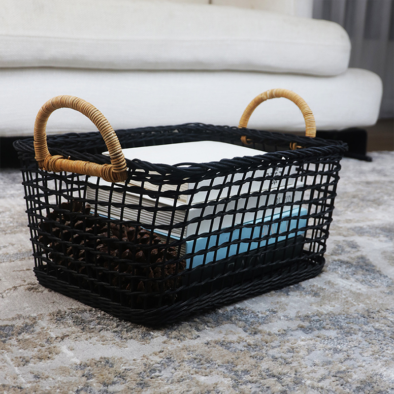  Rattan Woven Hollow Handle Storage Basket - Black - 14.96'' H X11.42'' W X 9.84'' D - image 8