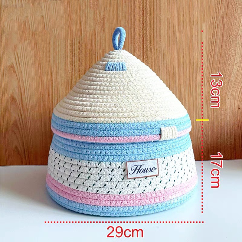 Cotton Woven House Desktop Storage Box - Blue - image 1