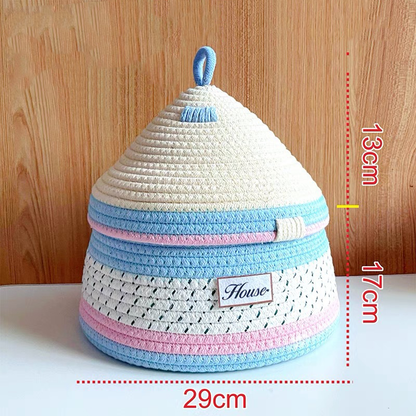 Cotton Woven House Desktop Storage Box - Blue - image 1