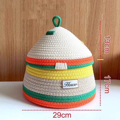 Cotton Woven House Desktop Storage Box - Orange&Green - image 3