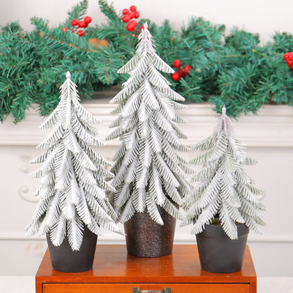 Snow Christmas Tree Potted Home Decoration  - 3PCS - 8.66"H + 10.62"H +12.99"H - image 0