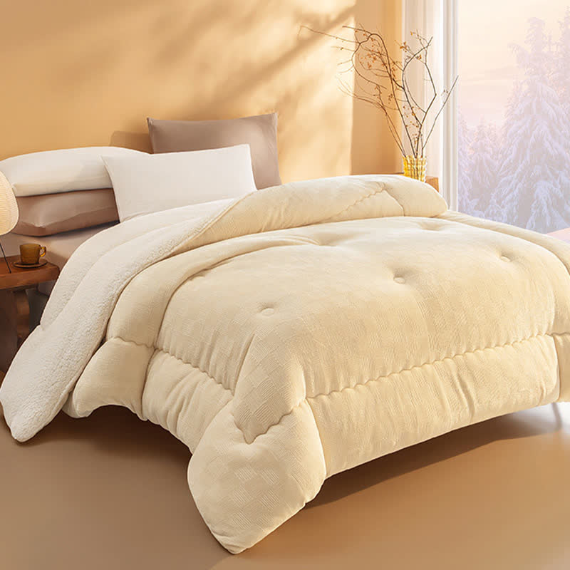 Thick Warm Plush Fleece Blanket with Comforter - Beige - King - image 20