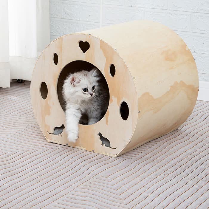 Wooden Space Capsule Cat House - B - 15.35"W x 15.75"D x 14.17"H - image 2