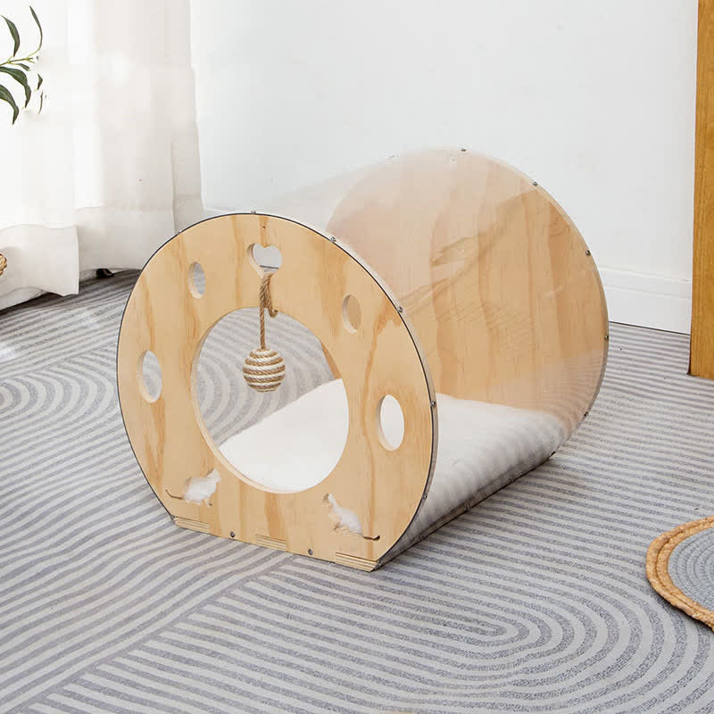 Wooden Space Capsule Cat House - D - 15.35"W x 15.75"D x 14.17"H - image 5