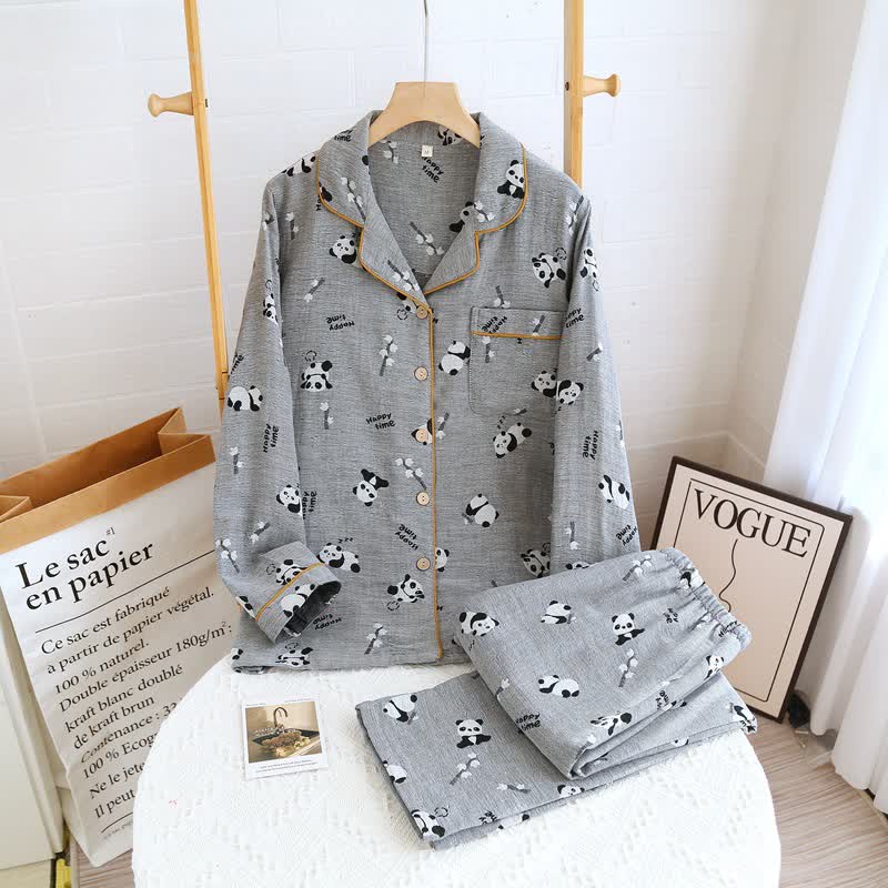 Cute Panda Couple Cotton Pajama Set - Women XL - image 2