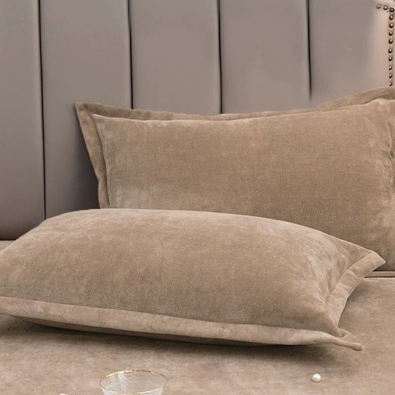 Solid Color Velvety Decorative  Pillowcases(2PCS) - Coffee - 19" x 29" - image 5