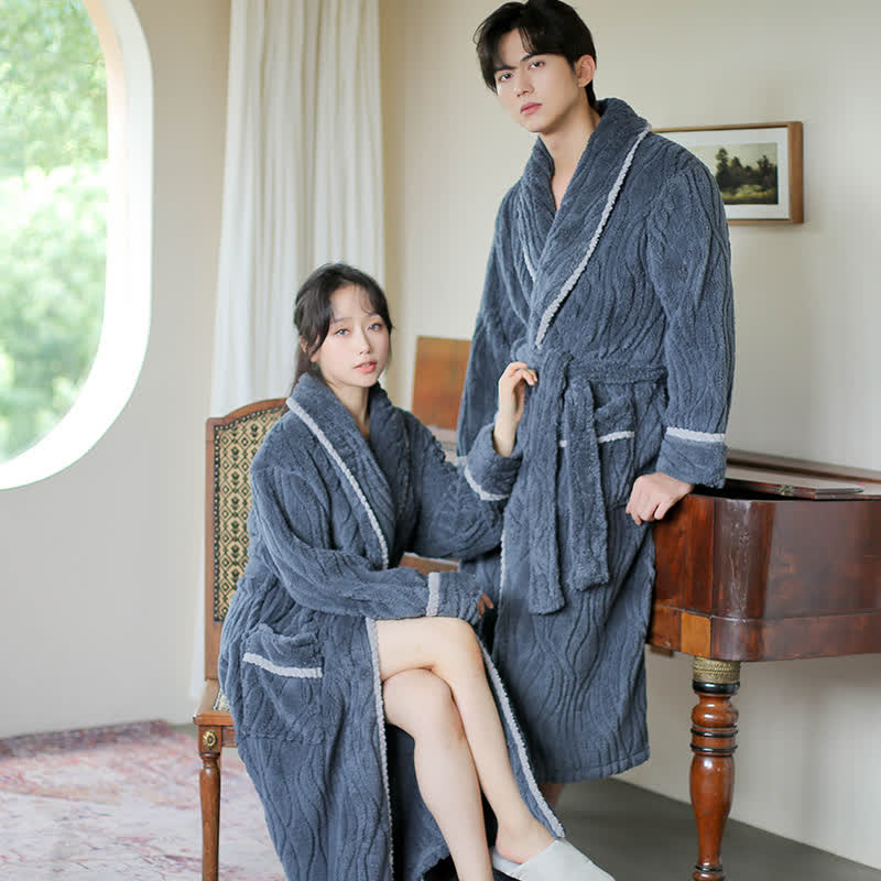 Simple Winter Fleece Couple Long Bathrobe - image 0