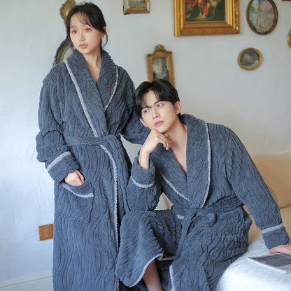 Simple Winter Fleece Couple Long Bathrobe - image 1