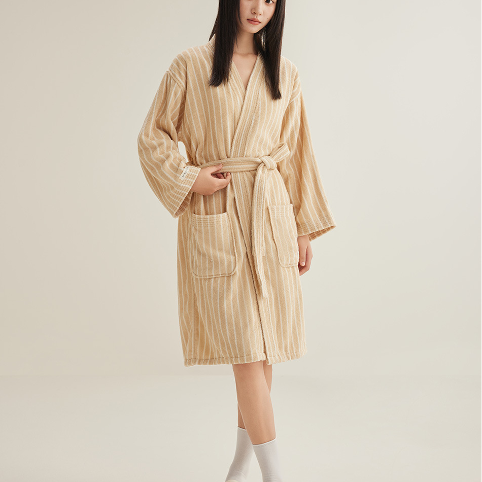Pure Cotton Simple Striped Soft Bathrobe - image 6