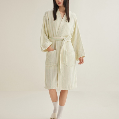 Pure Cotton Simple Striped Soft Bathrobe - image 5
