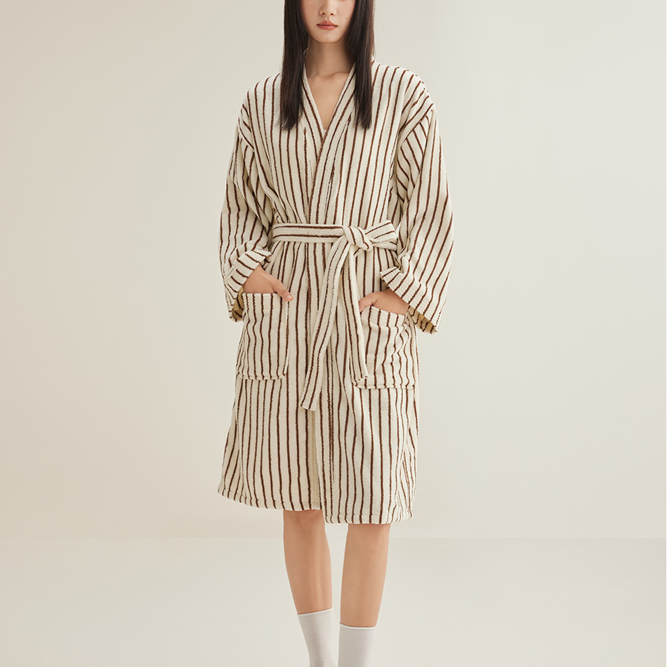 Pure Cotton Simple Striped Soft Bathrobe - image 7