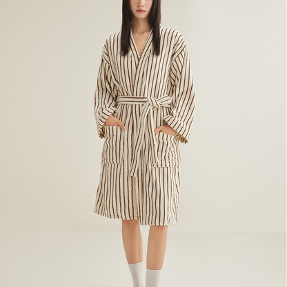 Pure Cotton Simple Striped Soft Bathrobe - image 7
