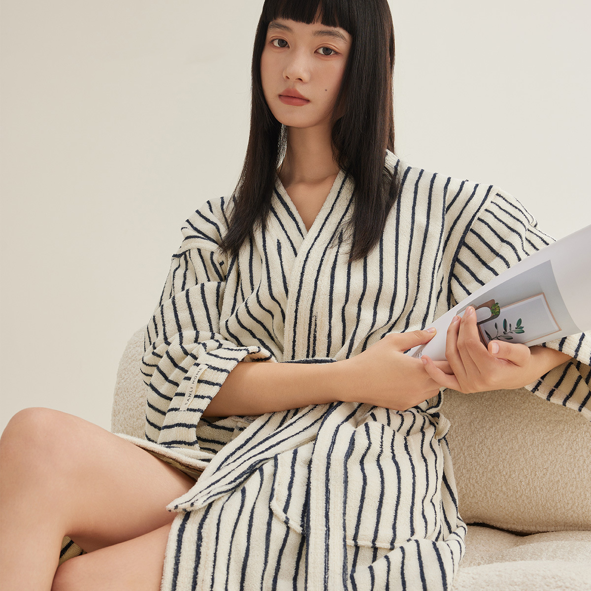 Pure Cotton Simple Striped Soft Bathrobe - image 3