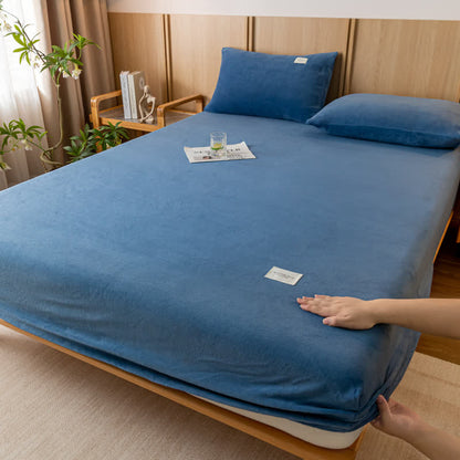 Solid Color Soft Flannel Fitted Sheet - Dark Blue - 2pcs Pillowcases - 19" x 29" - image 2