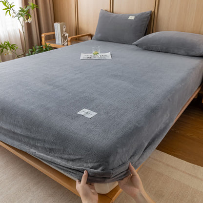 Solid Color Soft Flannel Fitted Sheet - Light Gray - 2pcs Pillowcases - 19" x 29" - image 13