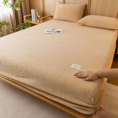 Solid Color Soft Flannel Fitted Sheet - Coffee - 2pcs Pillowcases - 19" x 29" - image 11