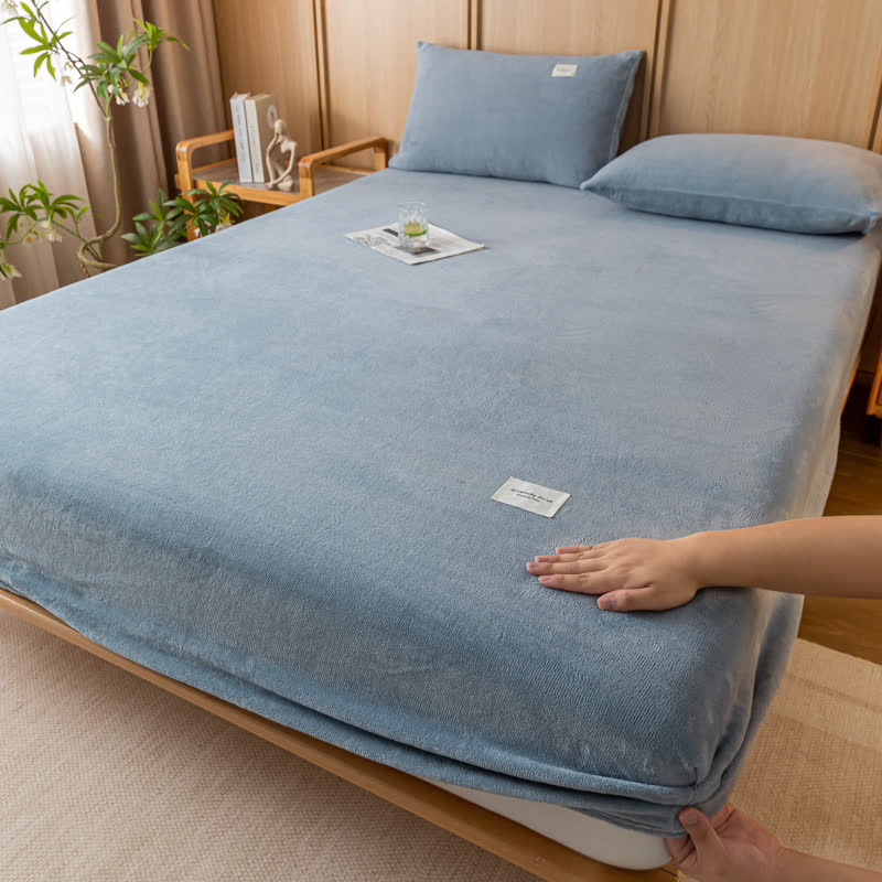 Solid Color Soft Flannel Fitted Sheet - Haze Blue - 2pcs Pillowcases - 19" x 29" - image 4