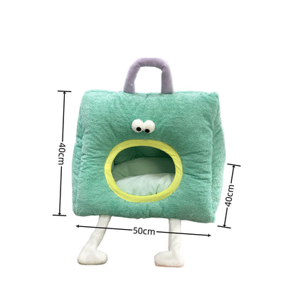  Removable Washable Semi-Closed Cat Bed - Green - image 5