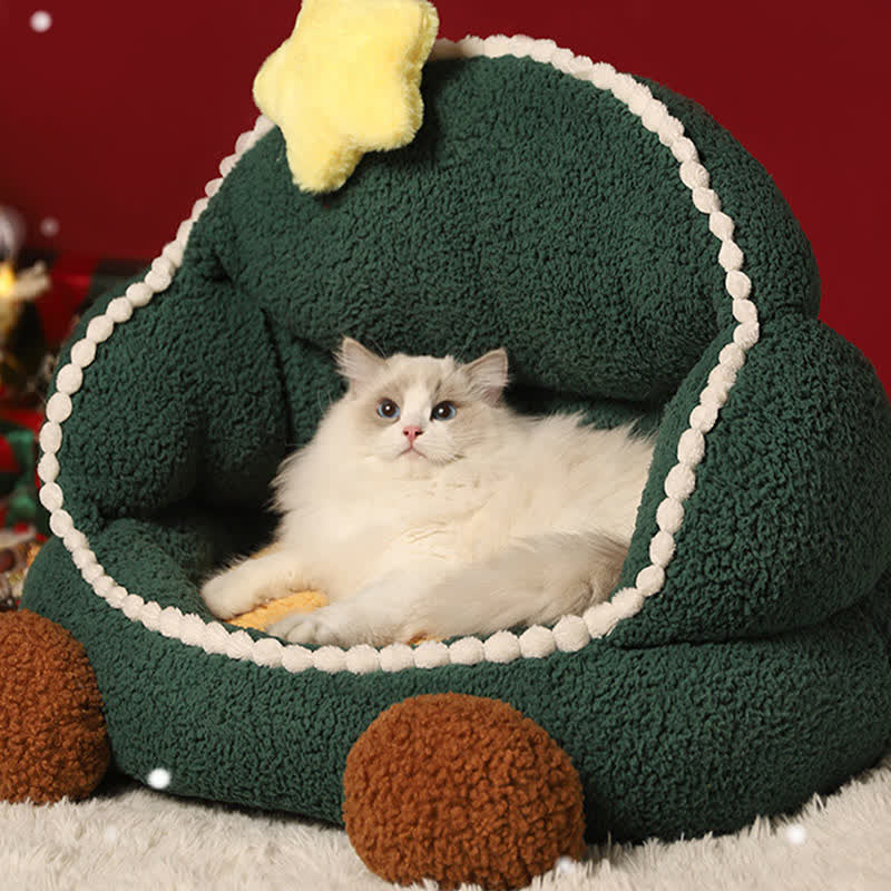 Christmas Tree Soft Fleece Pet Bed - 21.65"L x 21.65"W  x 15.75"H - image 0