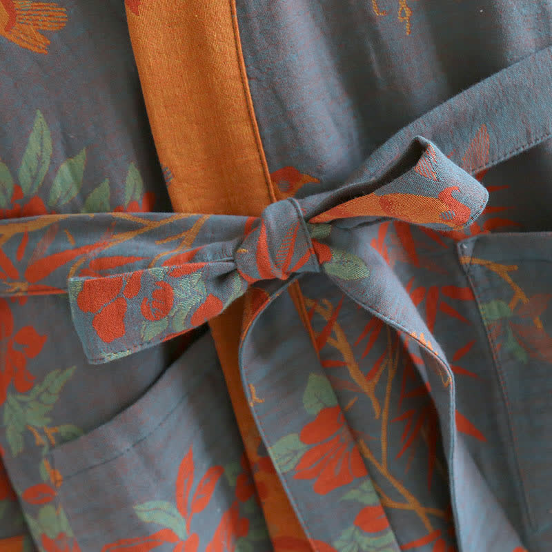 Jacquard Retro Cotton Gauze Pastoral Style Bathrobe - image 3