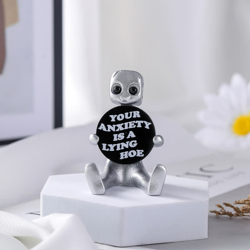 Tiny Robot Resin Statue with Slogan - A - 4PCS - image 4