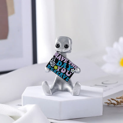 Tiny Robot Resin Statue with Slogan - C - 4PCS - image 8