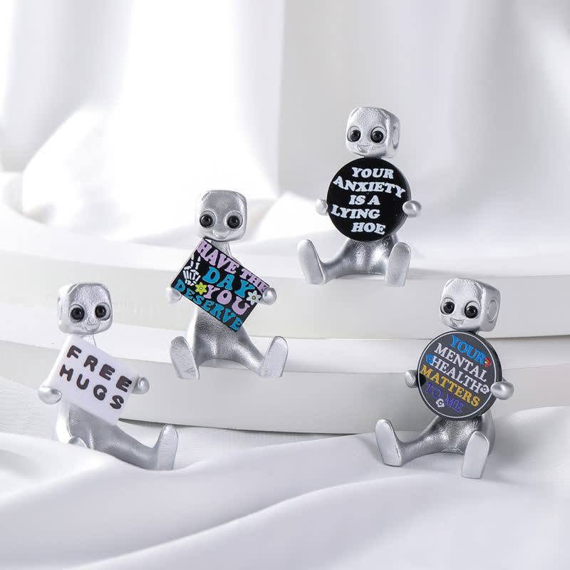 Tiny Robot Resin Statue with Slogan - Set(4 Patterns) - 1PC - image 0