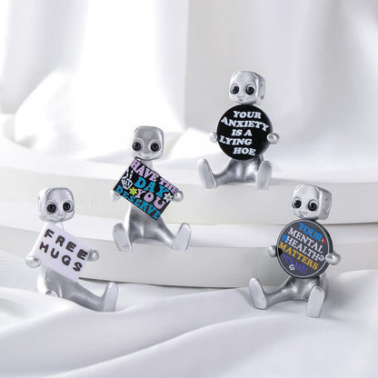 Tiny Robot Resin Statue with Slogan - Set(4 Patterns) - 1PC - image 0