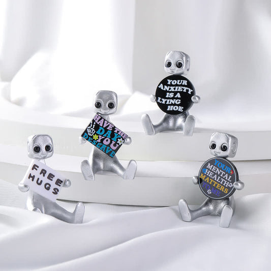 Tiny Robot Resin Statue with Slogan - Set(4 Patterns) - 1PC - image 0