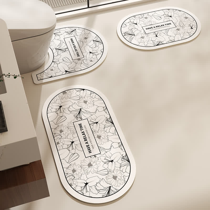 Floral Diatom Mud Anti-slip Bath Mat  - C - Set - 16" x 31" + 16" x 23" + 19" x 21" - image 4