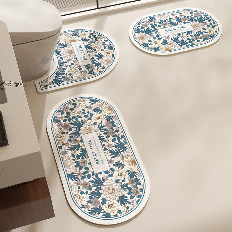 Floral Diatom Mud Anti-slip Bath Mat  - A - Set - 16" x 31" + 16" x 23" + 19" x 21" - image 0