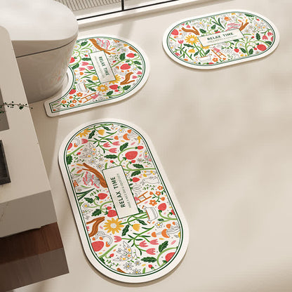 Floral Diatom Mud Anti-slip Bath Mat  - B - Set - 16" x 31" + 16" x 23" + 19" x 21" - image 1