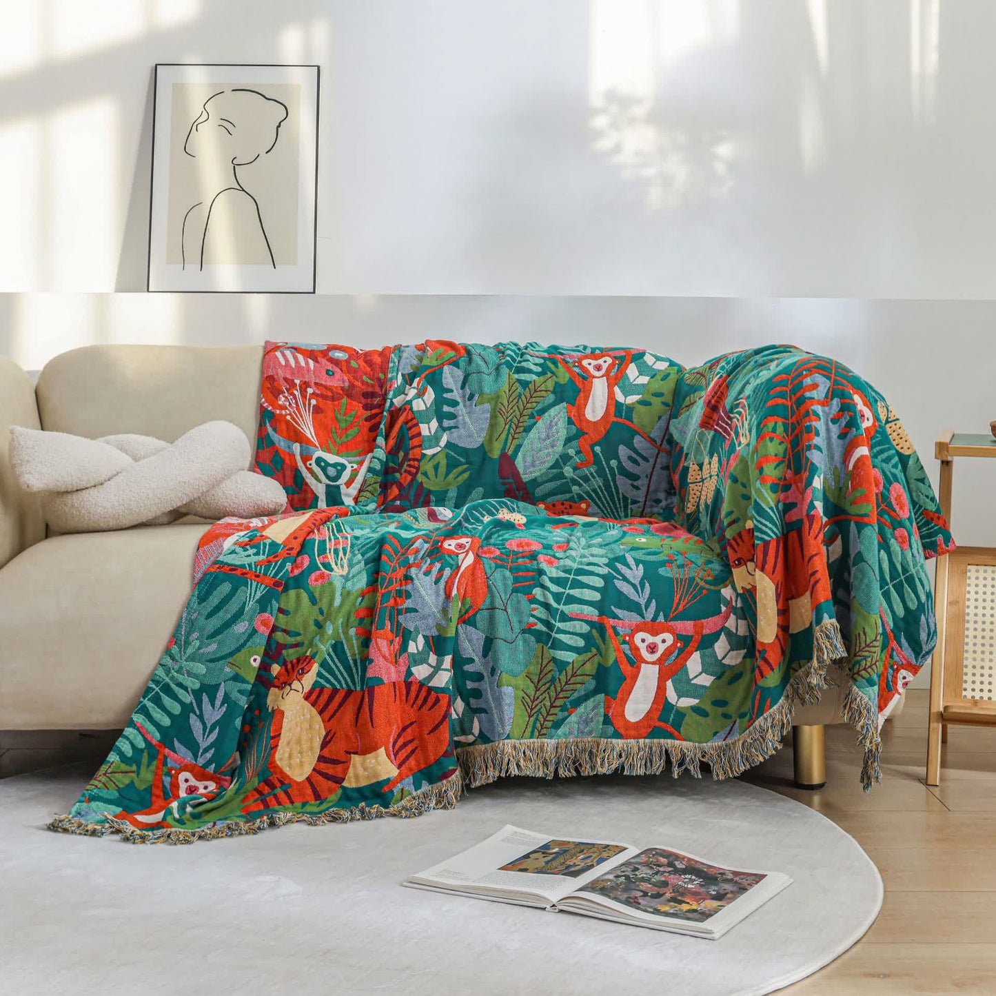 Forest Animals Cotton Gauze Reversible Blanket - 79" x 90" - image 0