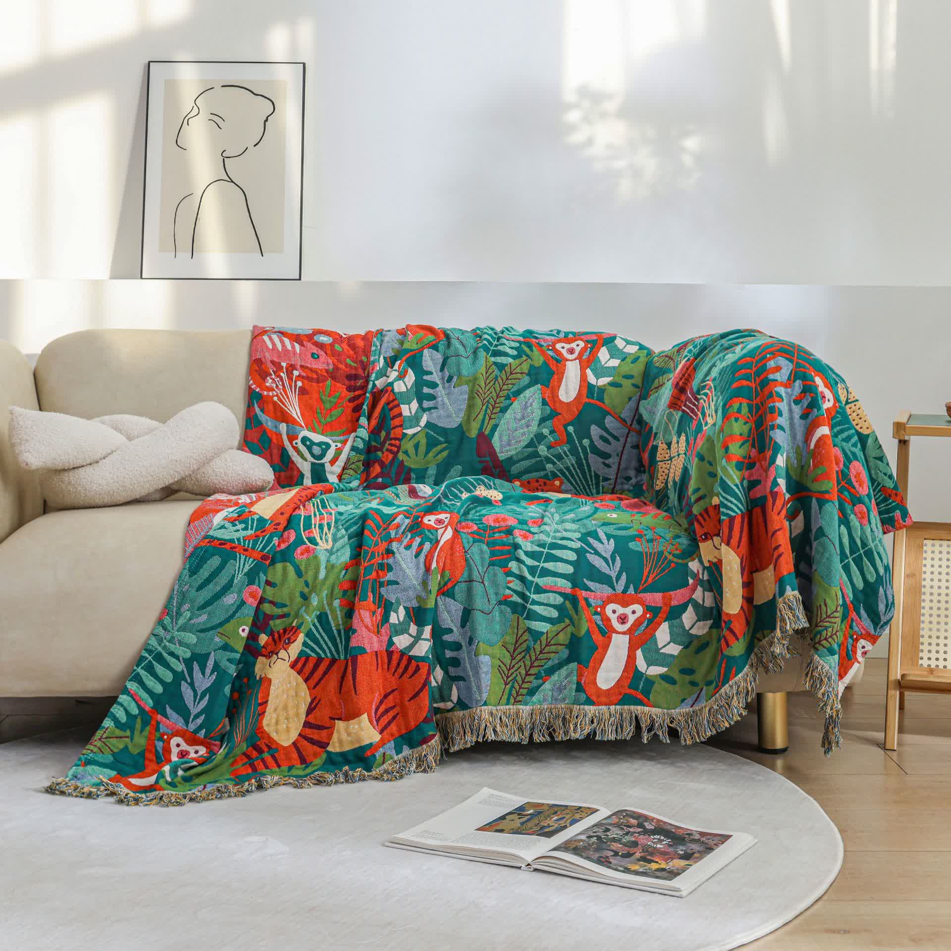 Forest Animals Cotton Gauze Reversible Blanket - 79" x 90" - image 0