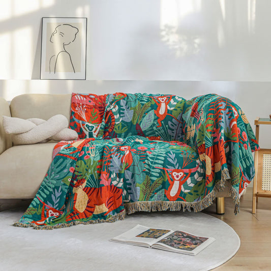 Forest Animals Cotton Gauze Reversible Blanket - 79" x 90" - image 0