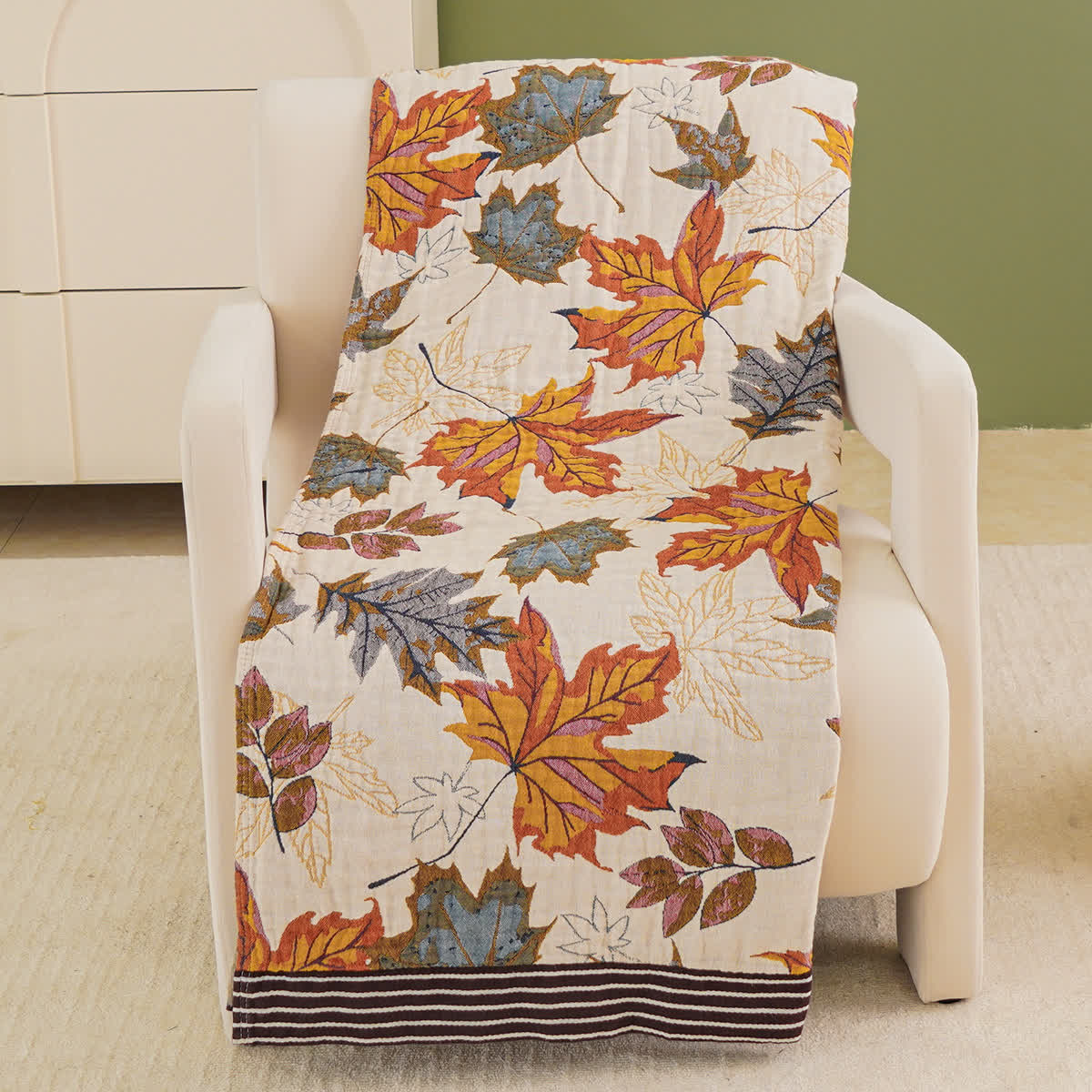 Cotton Gauze Maple Leaf Breathable Blanket -  79"W x 90"L  - image 0